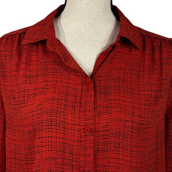 Worthington Medium Top Abstract Button-Up Long Sleeve Lightweight Collared Red - Picture 2 of 9